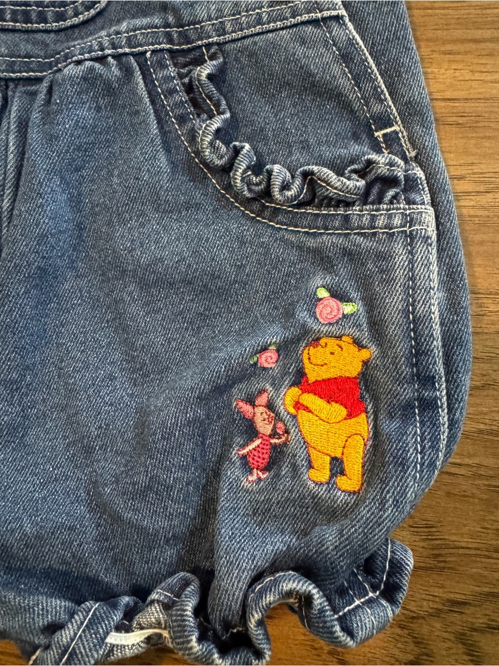 Winnie the Pooh Ruffled Overalls Blue Denim Vintage y2k Disney - Picture 6 of 6